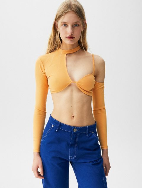 Asymmetric Long Sleeve Top With High Neck