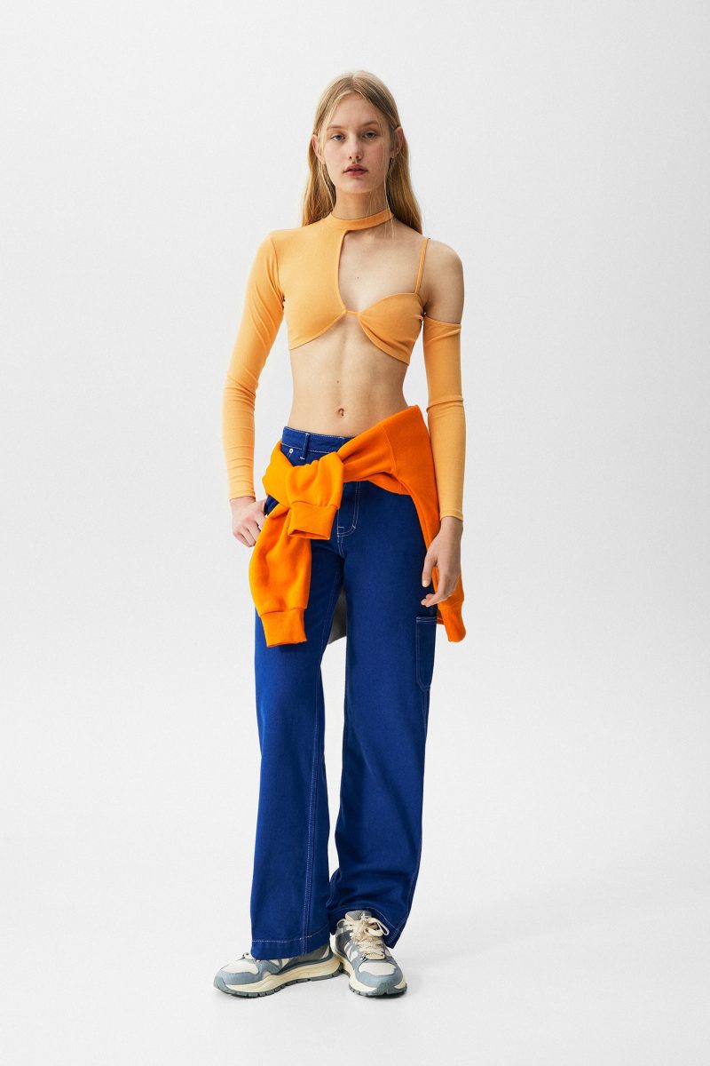 Asymmetric Long Sleeve Top With High Neck - Image 3