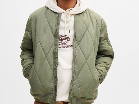 Quilted Bomber Jacket With Ribbed Trims