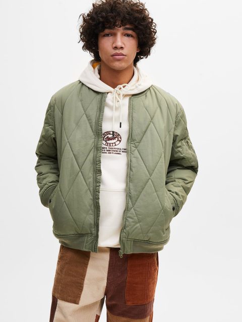 Quilted Bomber Jacket With Ribbed Trims