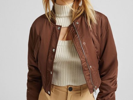 Cropped Satin Bomber Jacket