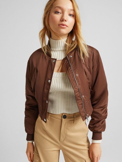 Cropped Satin Bomber Jacket
