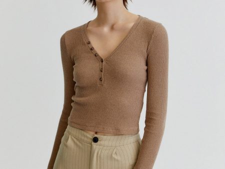 Ribbed Cropped T-Shirt With Buttons