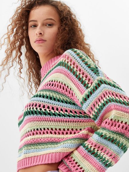 Multicolored Open-Knit Crewneck Sweater - Image 4