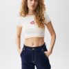 Cropped Short Sleeve T-shirt With Embroidered Detail