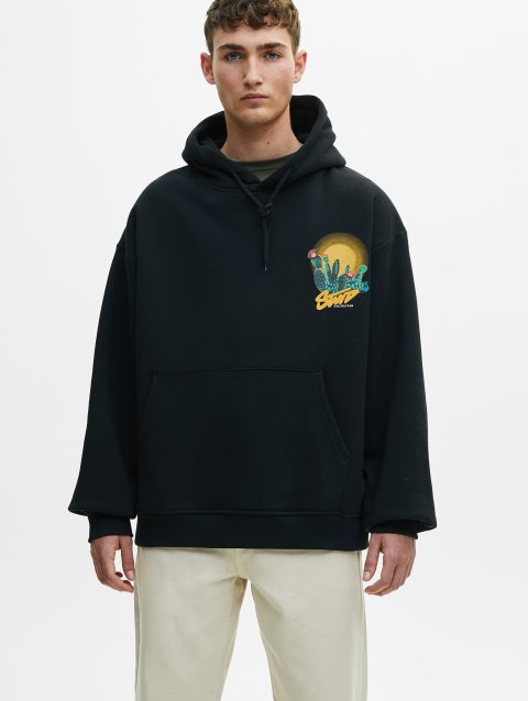 Black Hoodie With Contrast Graphic