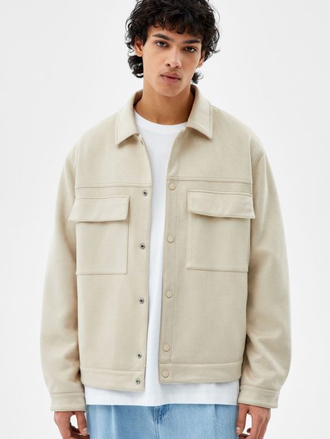 Faux Suede Jacket With Pockets