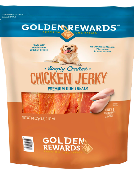 Golden Rewards Chicken Flavor Premium Dry Jerky Treats for All Dogs, 64 oz