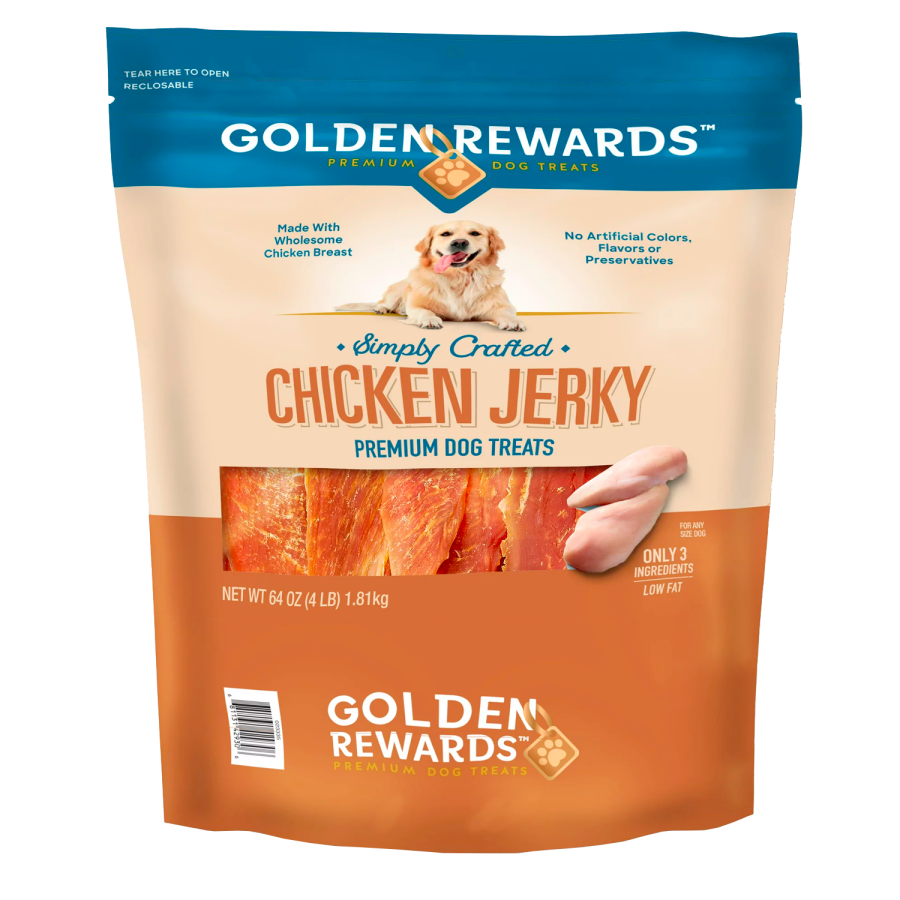 Golden Rewards Chicken Flavor Premium Dry Jerky Treats for All Dogs, 64 oz