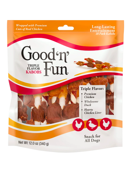 Good 'n' Fun Triple Flavor Kabobs Snack for All Dogs, 18 count, 12.0 oz