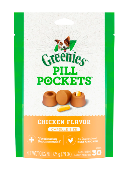 GREENIES PILL POCKETS for Dogs Capsule Size Natural Soft Dog Treats, Chicken Flavor, 7.9 oz. Pack
