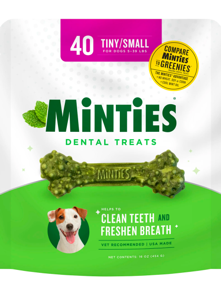 MINTIES Dog Dental Bone Treats, Dental Chews for Tiny_Small Dogs 5-39 lbs, 40 Count