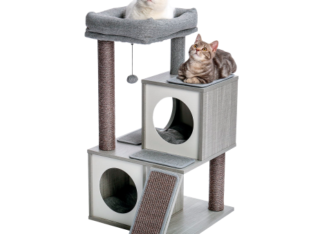 PAWZ Road 36" Wooden Cat Tree Tower with Sisal Scratching Posts for Indoor Kittens and Meduim Cats,Gray