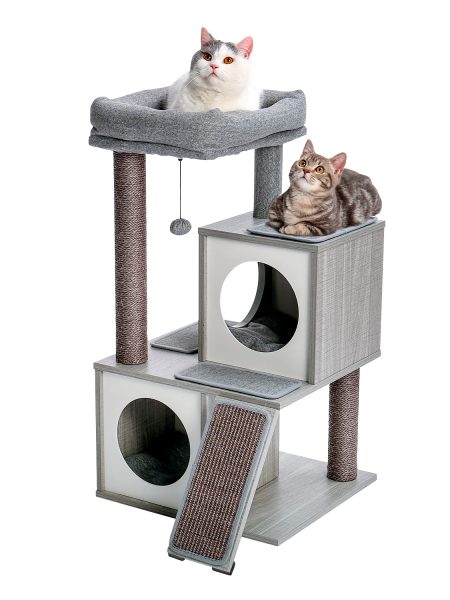 PAWZ Road 36" Wooden Cat Tree Tower with Sisal Scratching Posts for Indoor Kittens and Meduim Cats,Gray