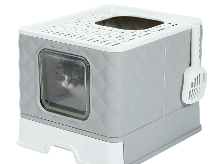 PAWZ Road Enclosed Cat Litter Box Large with Lid Drawer Type Easy to Clean,Gray