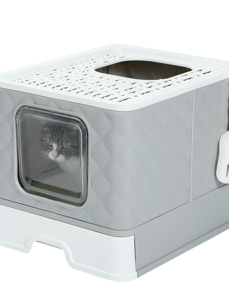 PAWZ Road Enclosed Cat Litter Box Large with Lid Drawer Type Easy to Clean,Gray