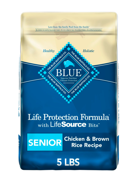 Blue Buffalo Life Protection Formula Chicken and Brown Rice Dry Dog Food for Senior Dogs, Whole Grain, 5 lb. Bag