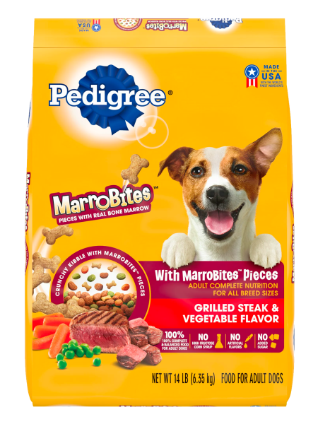 PEDIGREE With MarroBites Pieces Adult Dry Dog Food, Steak & Vegetable Flavor, 14 lb. Bag
