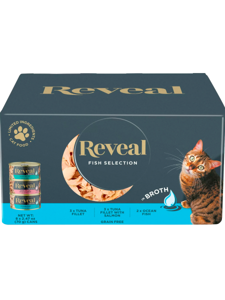 Reveal Natural Wet Cat Food, Fish in Broth Variety Pack, 2.47oz 8 Cans