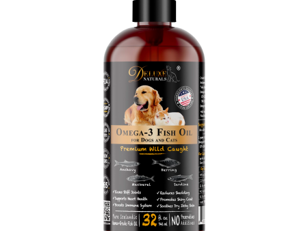 Deluxe Naturals Omega-3 Fish Oil for Dogs and Cats with All Natural Omega-3 EPA DHA Fatty Acids - 32 FL OZ
