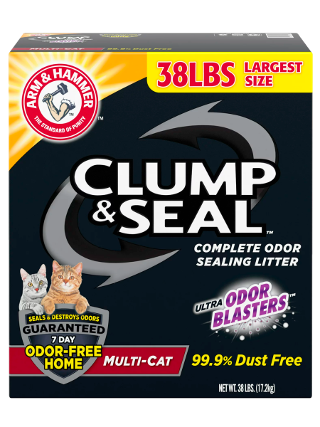 Arm & Hammer Clump & Seal Multi-Cat Complete Odor Sealing Clumping Cat Litter, 38lb