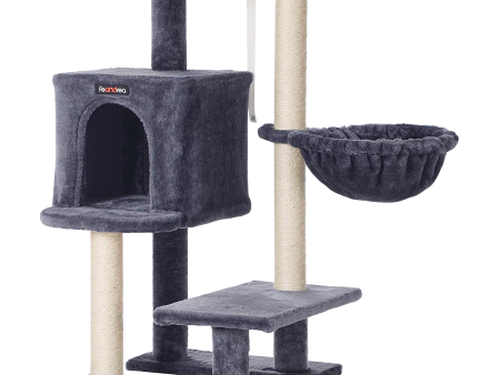 Feandrea Cat Tree, Small Cat Tower, 33.1-Inch Cat Condo with Basket, Cat Cave, Removable Washable Cover for Top Perch, for Small Spaces, Smoky Gray UPCT142G01