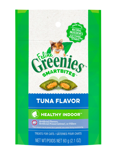 FELINE GREENIES SMARTBITES HEALTHY INDOOR Natural Treats for Cats, Tuna Flavor, 2.1 oz. Pouch