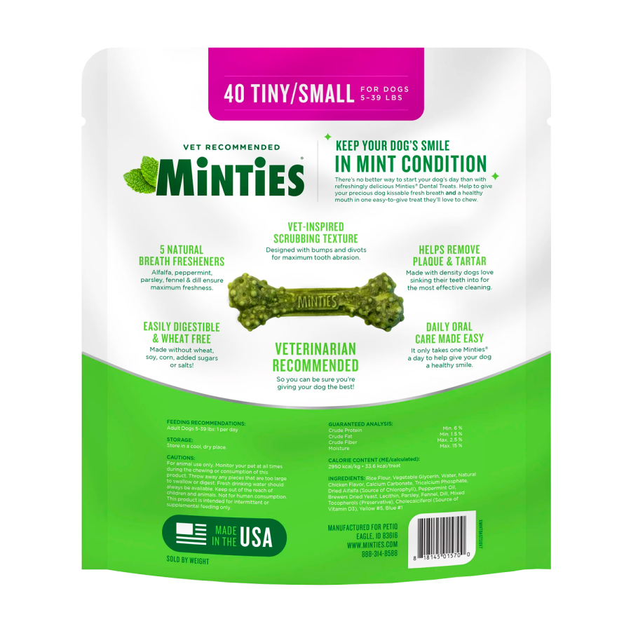 MINTIES Dog Dental Bone Treats, Dental Chews for Tiny_Small Dogs 5-39 lbs, 40 Count - Image 2