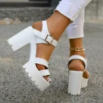 Fashion Solid Platform Women Sandals 2024 Summer Open Toe Rome Style Square High Heels Fashion Buckle Gladiator Shoes Sandalias - Image 2