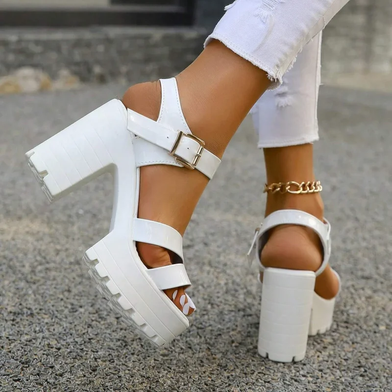 Fashion Solid Platform Women Sandals 2024 Summer Open Toe Rome Style Square High Heels Fashion Buckle Gladiator Shoes Sandalias - Image 2