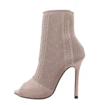 Womens High Boots With Heel Ladies Bot Knot Shape Diamonds Heel For Wedding Party Dress Glaze Womens Single Band Chunky Heel - Image 4
