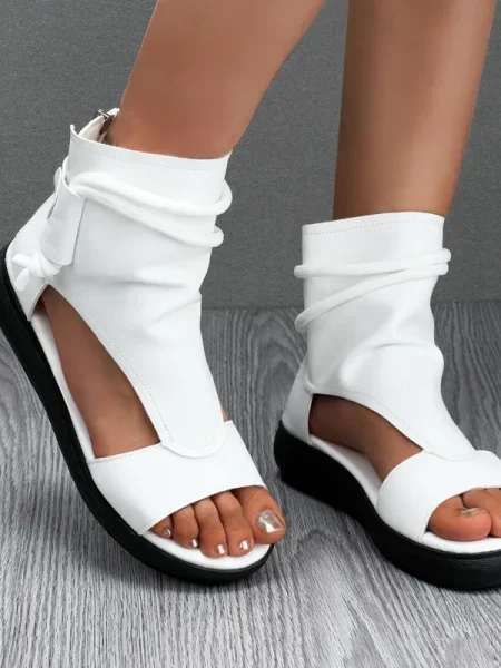 Summer Fashion Women Sandals New Retro Soft PU Leather Ladies Cool Boots Fish Mouth Sandals Wedges Mid Heels Shoe Sandalias - Image 4