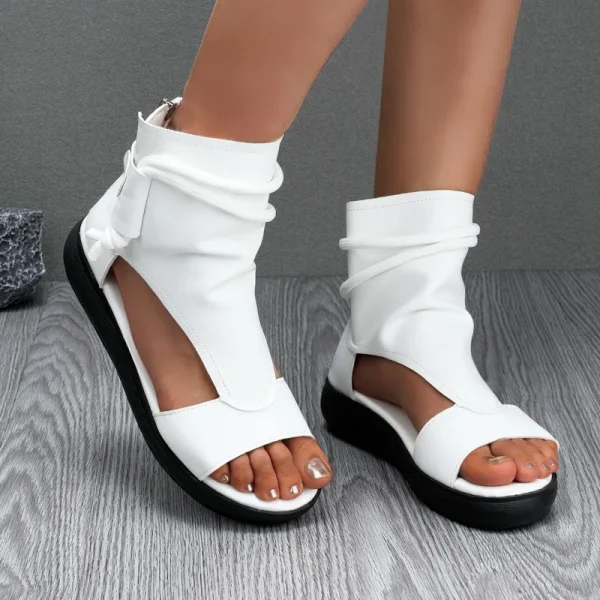 Summer Fashion Women Sandals New Retro Soft PU Leather Ladies Cool Boots Fish Mouth Sandals Wedges Mid Heels Shoe Sandalias - Image 4