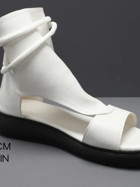Summer Fashion Women Sandals New Retro Soft PU Leather Ladies Cool Boots Fish Mouth Sandals Wedges Mid Heels Shoe Sandalias - Image 3