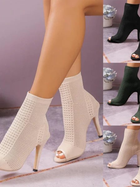 Womens High Boots With Heel Ladies Bot Knot Shape Diamonds Heel For Wedding Party Dress Glaze Womens Single Band Chunky Heel - Image 6