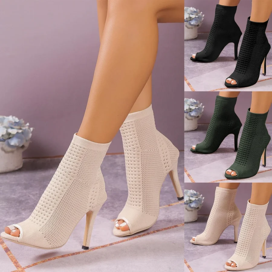 Womens High Boots With Heel Ladies Bot Knot Shape Diamonds Heel For Wedding Party Dress Glaze Womens Single Band Chunky Heel - Image 6