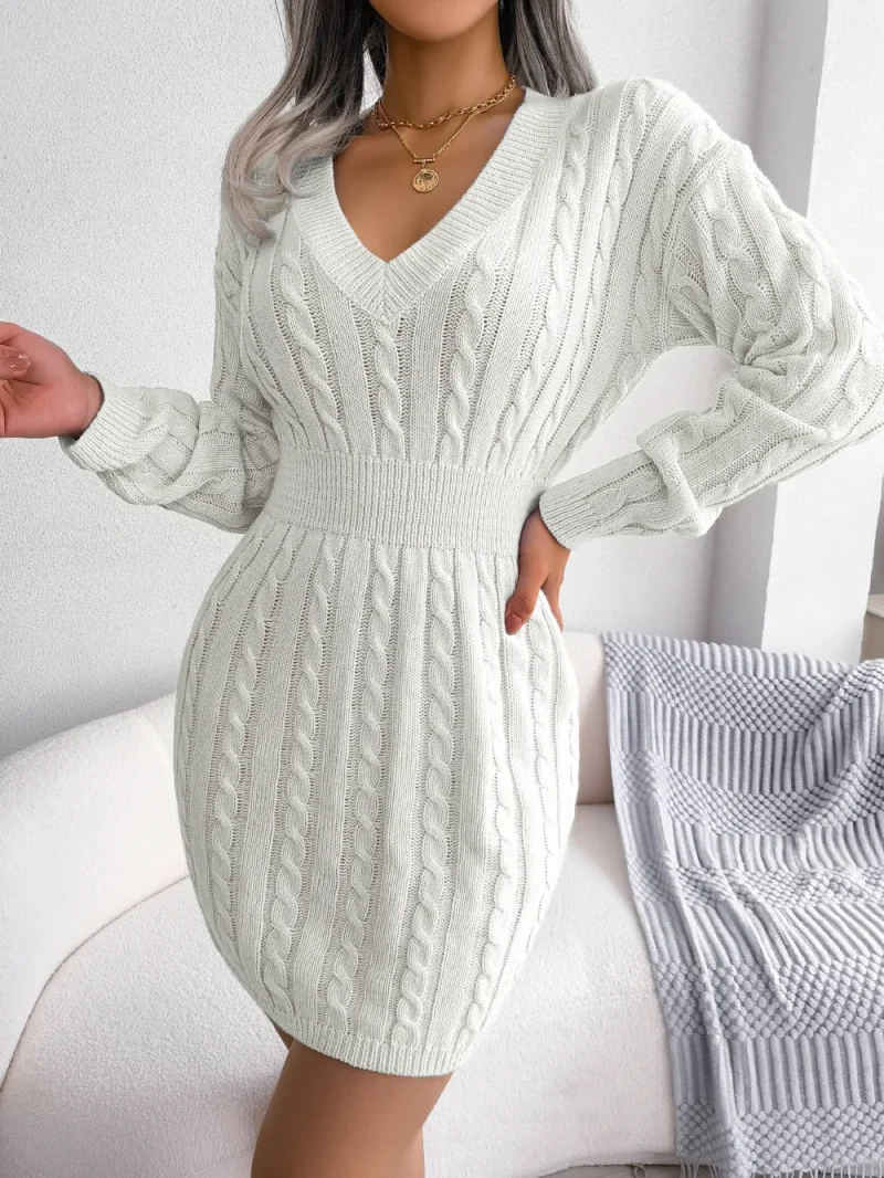 Autumn Winter Knitted Slim Sweater Mini Dresses For Women - Image 4