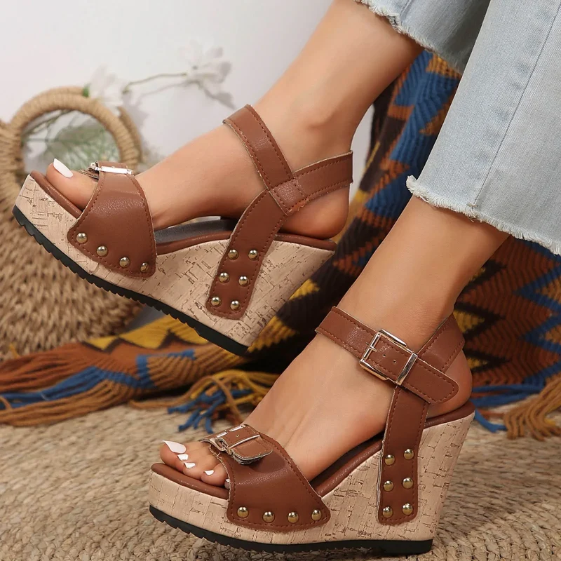 Slipper Sandals Shoes for Women Women's Slope High Heel Casual Sandals Fashion Solid Color Womens Wedges Sandals Closed Toe - Image 2