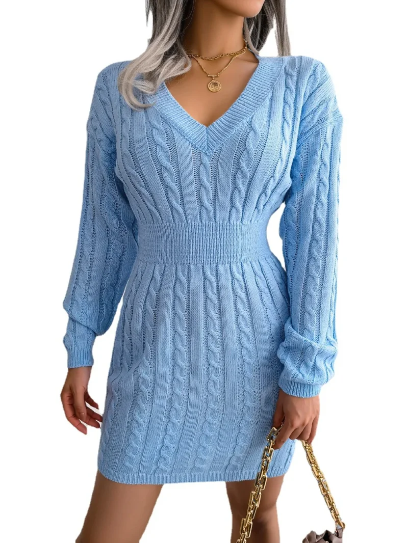 Autumn Winter Knitted Slim Sweater Mini Dresses For Women - Image 6