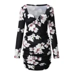 Sexy Low Cut Flower Print Bodycon Mini Dress Spring Autumn Women Elegant Long Sleeve Sweetheart Neck Party Women Short Dresses - Image 4