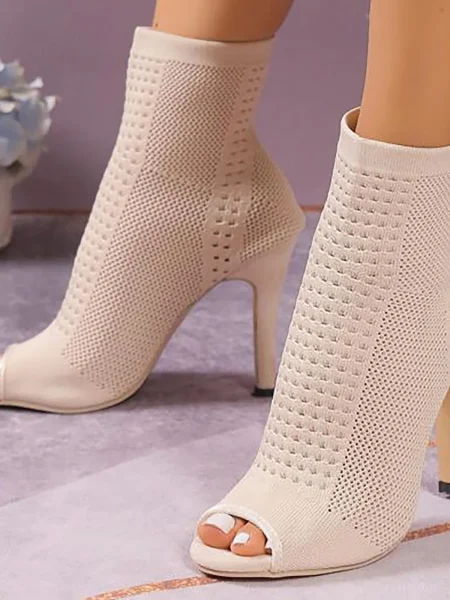 Womens High Boots With Heel Ladies Bot Knot Shape Diamonds Heel For Wedding Party Dress Glaze Womens Single Band Chunky Heel - Image 8