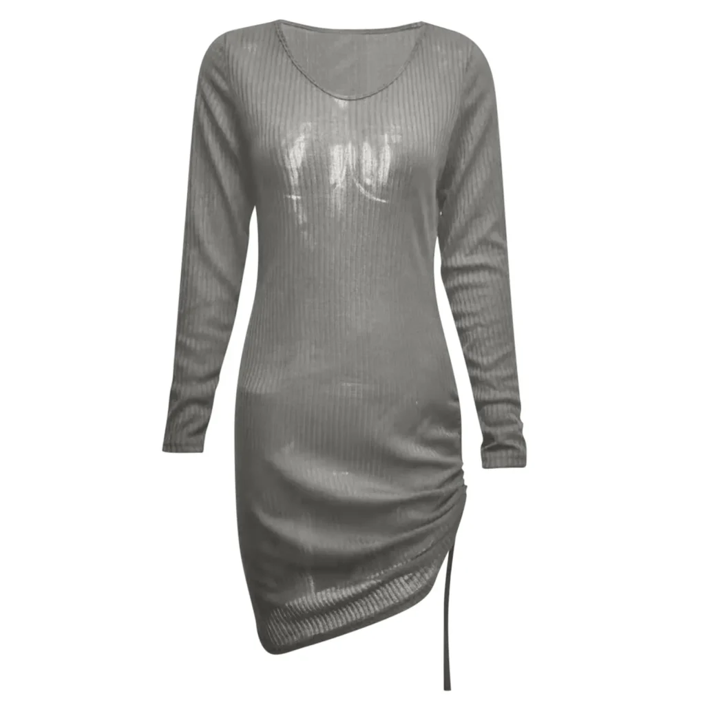 Women'S V Neck Long Sleeves Slim Thin Hip Dress Warm Sweater Sexy Hip Package Club Street Lady Robe Vestido - Image 5