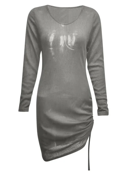 Women'S V Neck Long Sleeves Slim Thin Hip Dress Warm Sweater Sexy Hip Package Club Street Lady Robe Vestido - Image 5