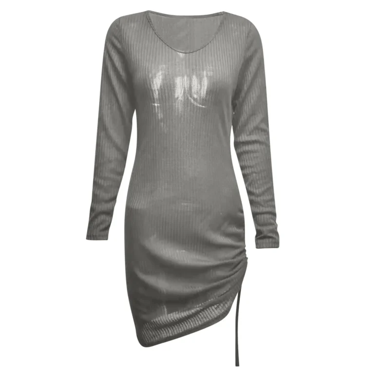 Women'S V Neck Long Sleeves Slim Thin Hip Dress Warm Sweater Sexy Hip Package Club Street Lady Robe Vestido - Image 5