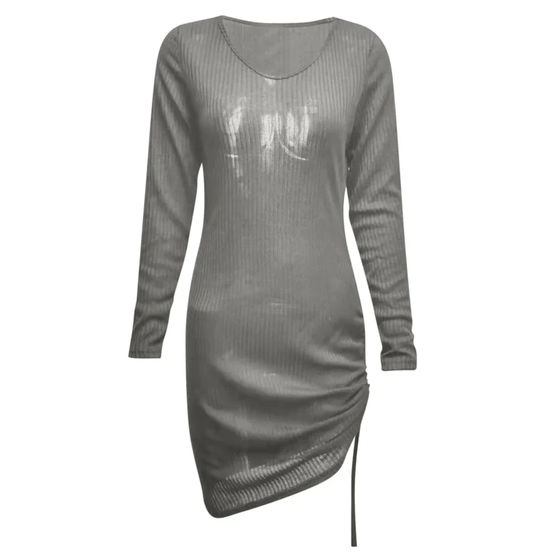 Women'S V Neck Long Sleeves Slim Thin Hip Dress Warm Sweater Sexy Hip Package Club Street Lady Robe Vestido - Image 5