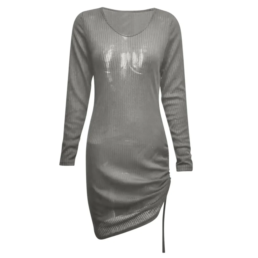 Women'S V Neck Long Sleeves Slim Thin Hip Dress Warm Sweater Sexy Hip Package Club Street Lady Robe Vestido - Image 5