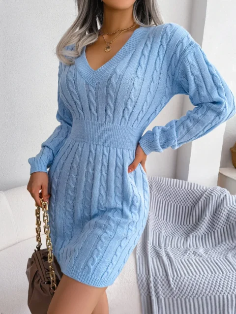 Autumn Winter Knitted Slim Sweater Mini Dresses For Women