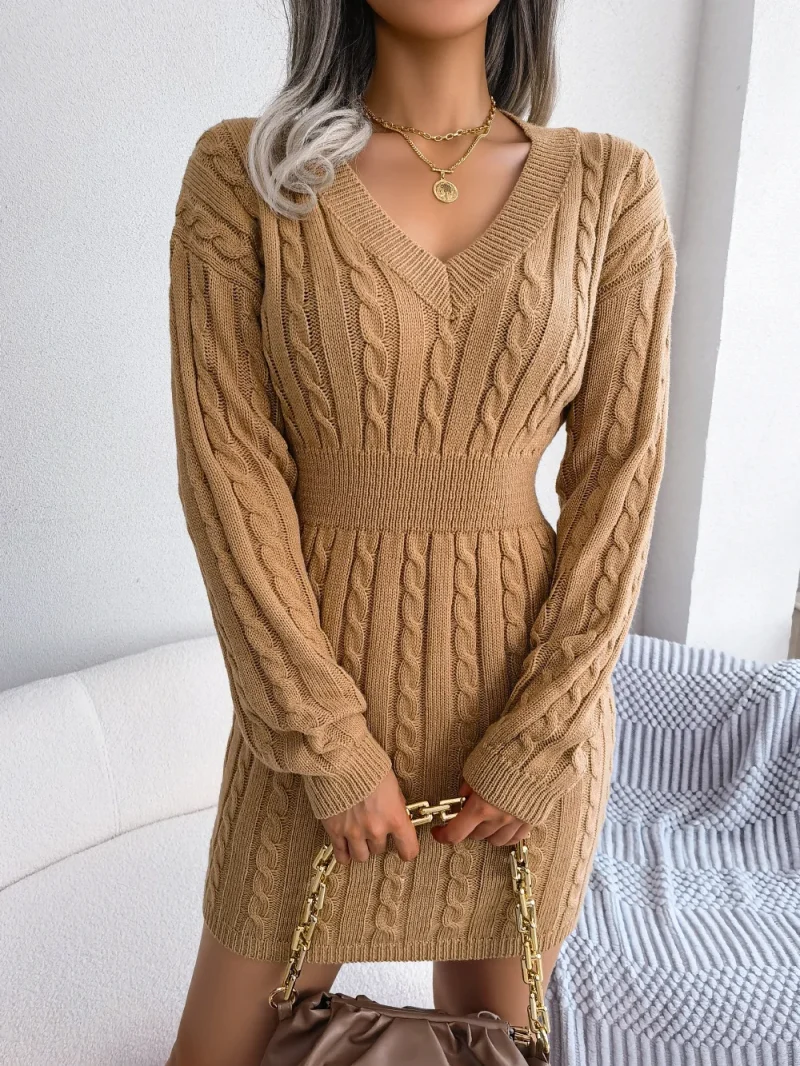 Autumn Winter Knitted Slim Sweater Mini Dresses For Women - Image 3