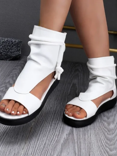 Summer Fashion Women Sandals New Retro Soft PU Leather Ladies Cool Boots Fish Mouth Sandals Wedges Mid Heels Shoe Sandalias - Image 6