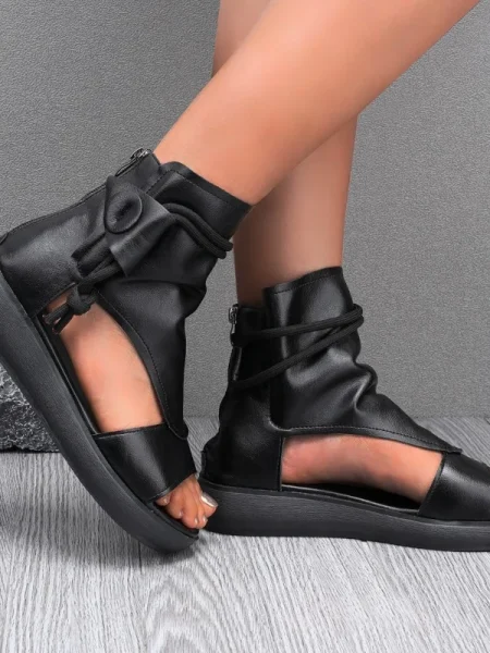 Summer Fashion Women Sandals New Retro Soft PU Leather Ladies Cool Boots Fish Mouth Sandals Wedges Mid Heels Shoe Sandalias - Image 8